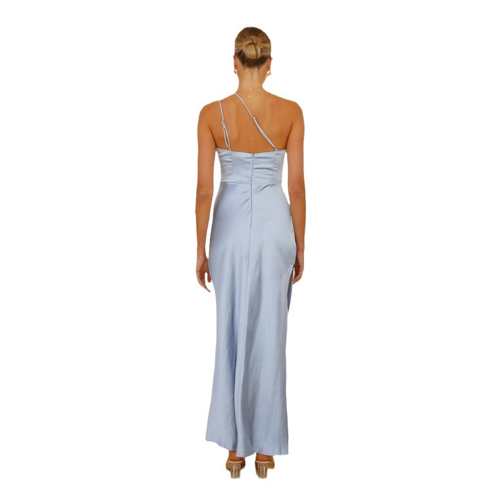 Damen Maxikleid mit asymmetrischem Schnitt und elegantem Satin-Finish