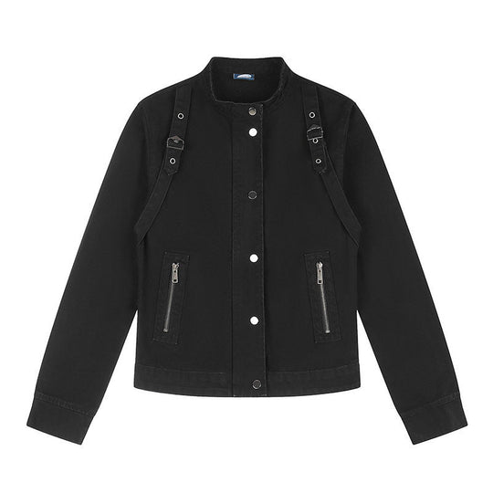 Damen Kurze Utility-Jacke mit Stehkragen, verstellbaren Schulterriemen und Druckknopfverschluss Nord Taschen