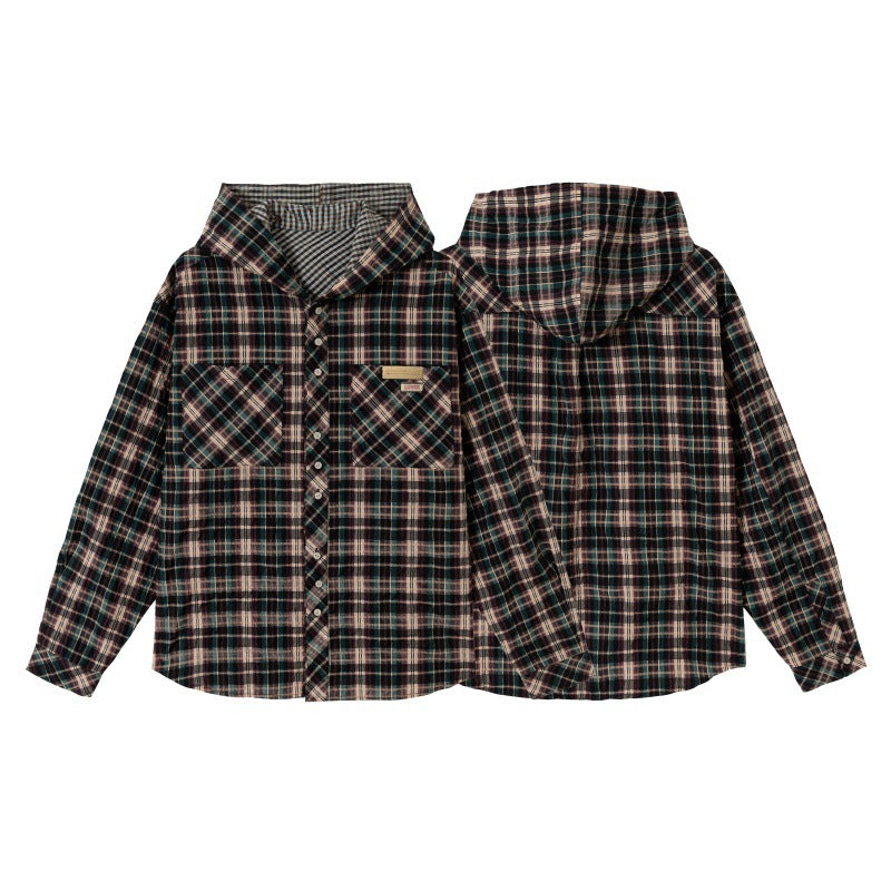 Unisex Kapuzen-Flanellhemd im Oversize-Karo mit Brusttaschen Nord Taschen
