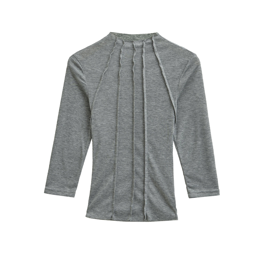 Damen Figurbetontes Langarmshirt mit Stehkragen und Zier-Volants Nord Taschen