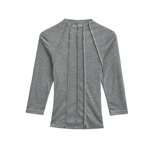 Damen Figurbetontes Langarmshirt mit Stehkragen und Zier-Volants Nord Taschen