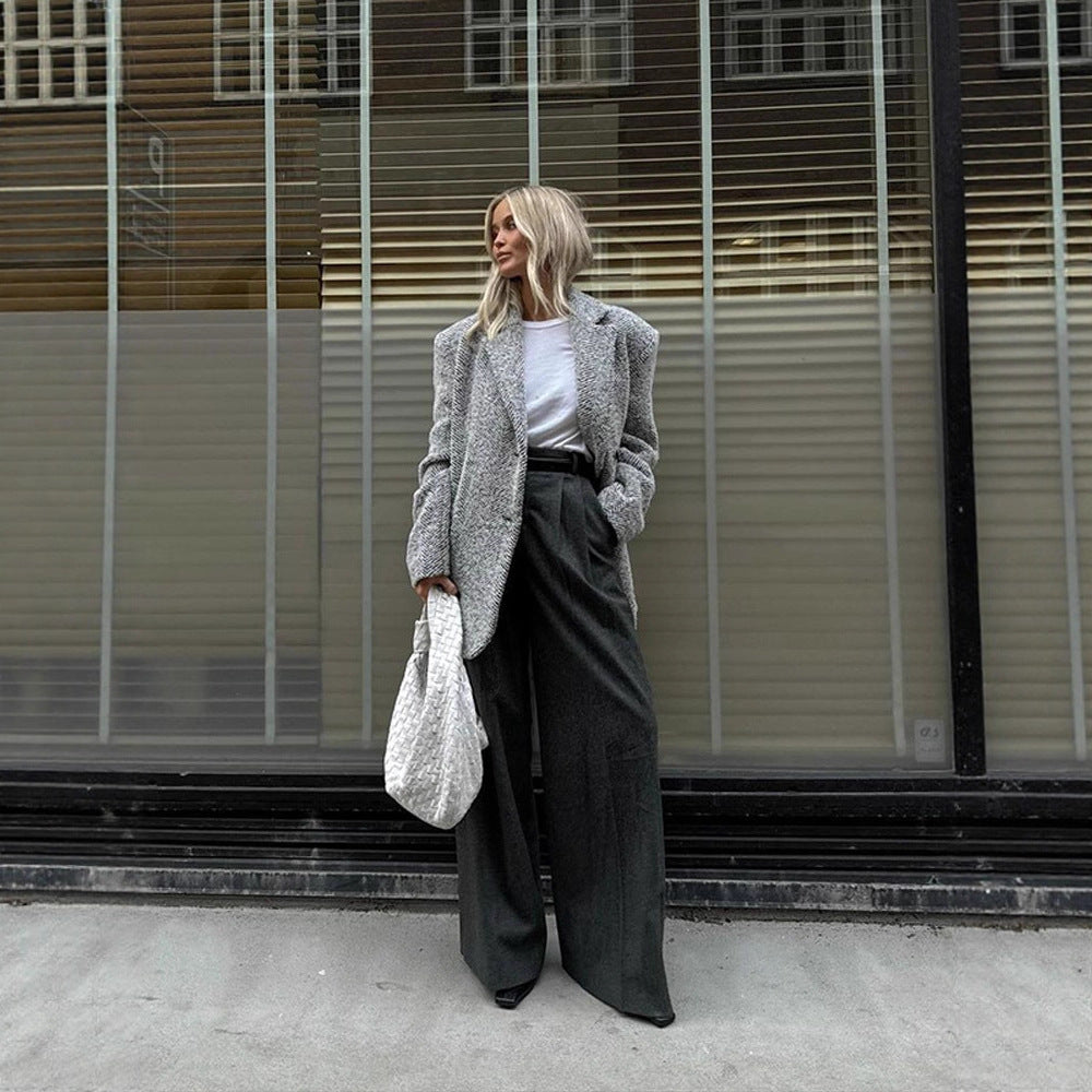 Damen Oversize Wollmix-Blazer im Bouclé-Look mit kastiger Silhouette Nord Taschen