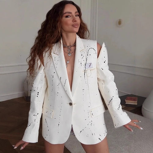 Damen Oversize-Blazer mit Cut-Out-Ärmeln und Paint-Splatter-Optik Nord Taschen
