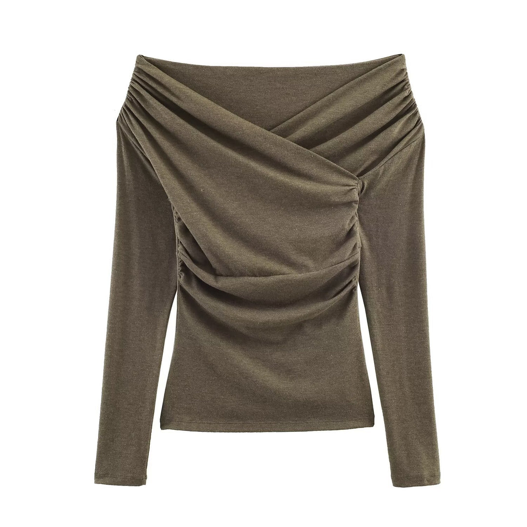 Damen Schulterfreies gerafftes Langarmtop mit Wickel‑Drapierung Nord Taschen