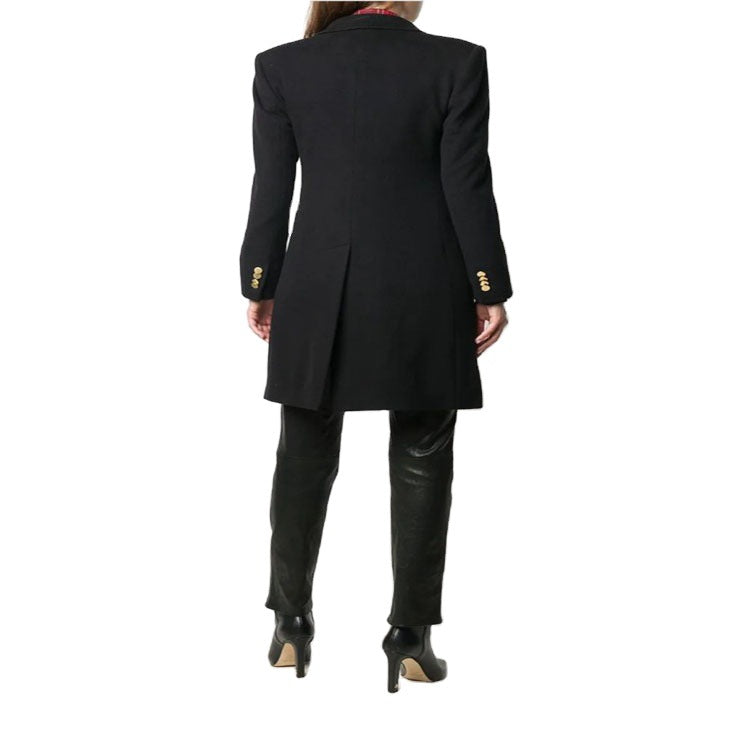 Damen Knielanger Zweireihiger Wollmix-Mantel mit strukturiertem Revers und Pattentaschen Nord Taschen