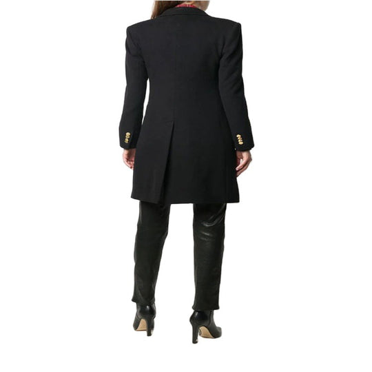 Damen Knielanger Zweireihiger Wollmix-Mantel mit strukturiertem Revers und Pattentaschen Nord Taschen