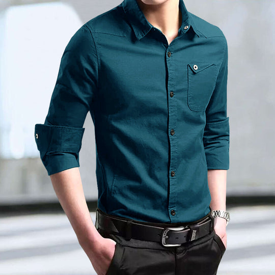 Herren Slim-Fit Baumwollhemd mit Brusttasche und Kontrastknöpfen Nord Taschen