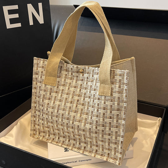 Damen Jute-Einkaufstasche mit modernem Gewebemuster Nord Taschen