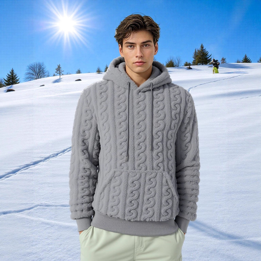 Herren Flauschiger Sherpa-Hoodie mit Zopfmuster, Kängurutasche und Rippbündchen Nord Taschen