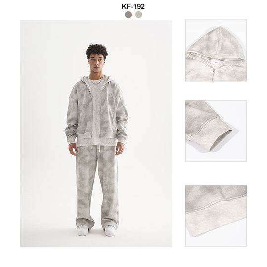 Unisex Kurz geschnittene Reißverschluss-Kapuzenjacke aus French-Terry mit Cloud-Dye-Effekt und Raglannähten Nord Taschen
