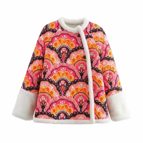 Damen gesteppte Jacke mit Teddyfutter und retro-inspiriertem Allover-Print Nord Taschen