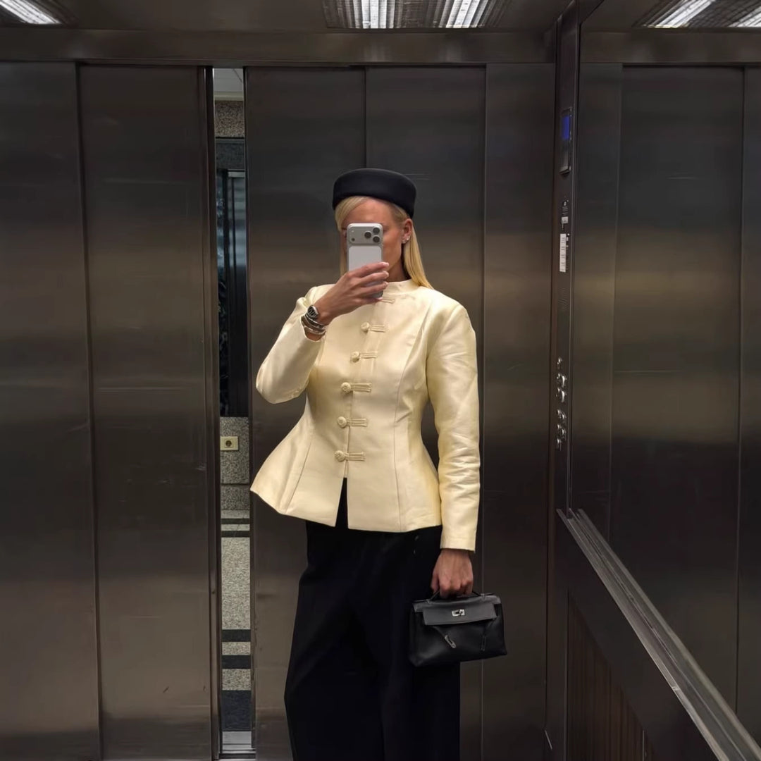 Damen Chinesisch inspiriertes Jackett mit Stehkragen und Zierknotenverschlüssen Nord Taschen