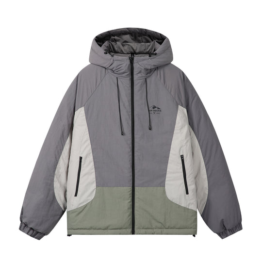 Unisex Boxy Colorblock Kapuzenpufferjacke mit winddichter Hülle und Reißverschlusstaschen Nord Taschen
