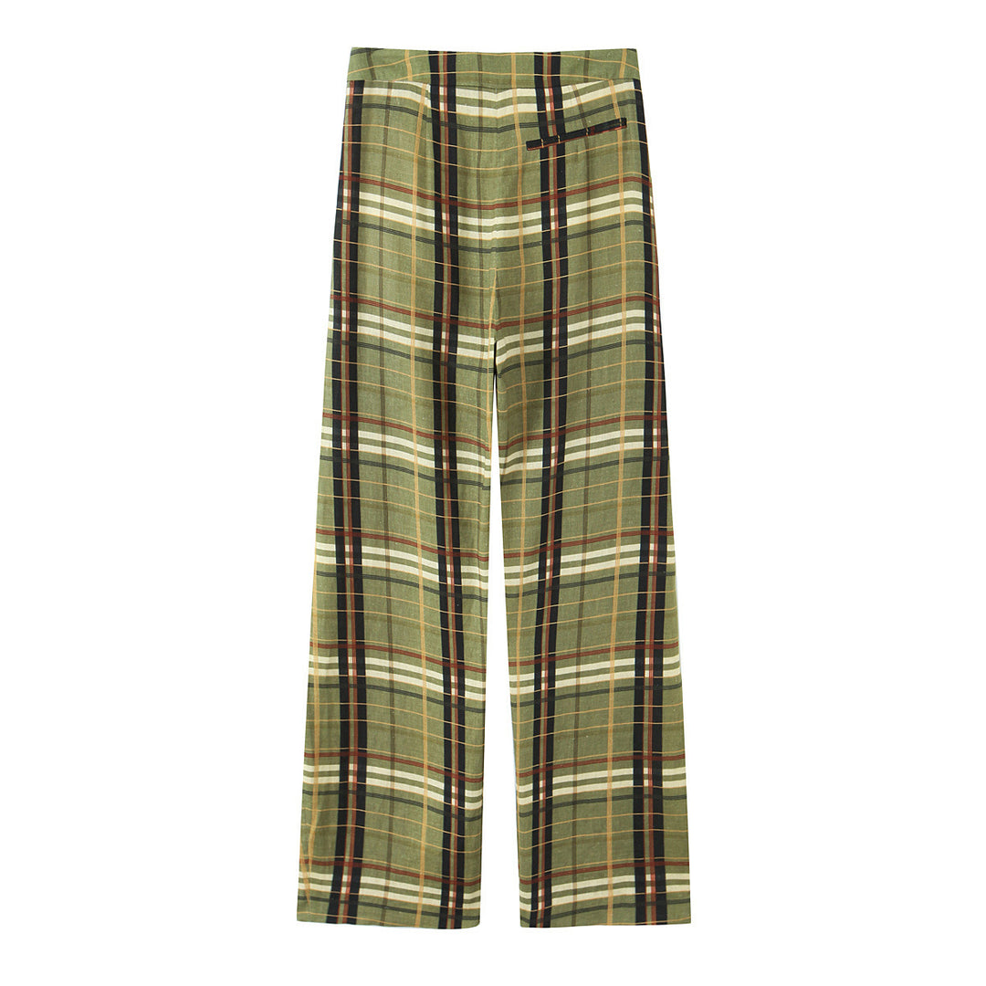 Damen 90+ weit geschnittene High‑Waist Palazzo‑Hose im Karierten Plissee‑Look Nord Taschen