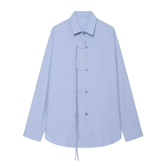 Damen Oversize-Hemdjacke mit Tunnelzug, Zierknotenverschluss und Hemdkragen Nord Taschen