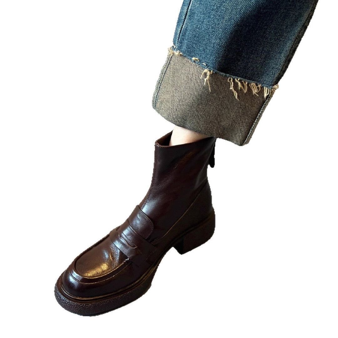 Damen Chunky Ankle Boots mit elegantem Absatz und klassischem Loafer-Design Nord Taschen