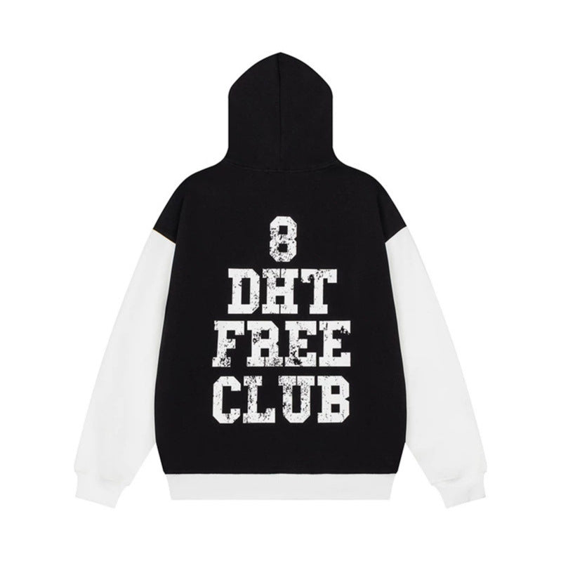 Damen Kapuzen-Sweatshirt im College-Style mit Kontrastärmeln, Kängurutasche und Vintage-Print Nord Taschen