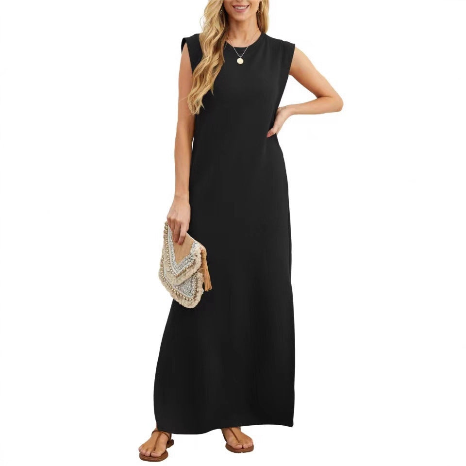 Damen Maxikleid mit modernen Schulterdetails und fließendem Schnitt