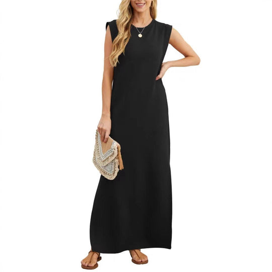 Damen Maxikleid mit modernen Schulterdetails und fließendem Schnitt