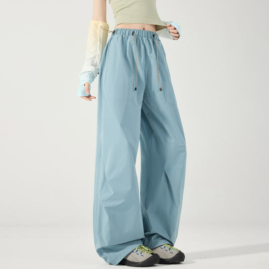 Damen Weite Nylon-Baggyhose mit elastischem Tunnelzugbund & Utility‑Taschen Nord Taschen