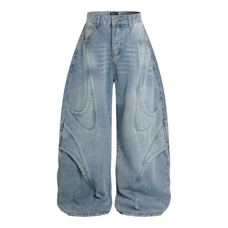 Damen Weite Hochtaillierte Ballon-Jeans mit markanten Panelnähten Nord Taschen