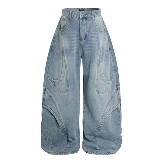 Damen Weite Hochtaillierte Ballon-Jeans mit markanten Panelnähten Nord Taschen
