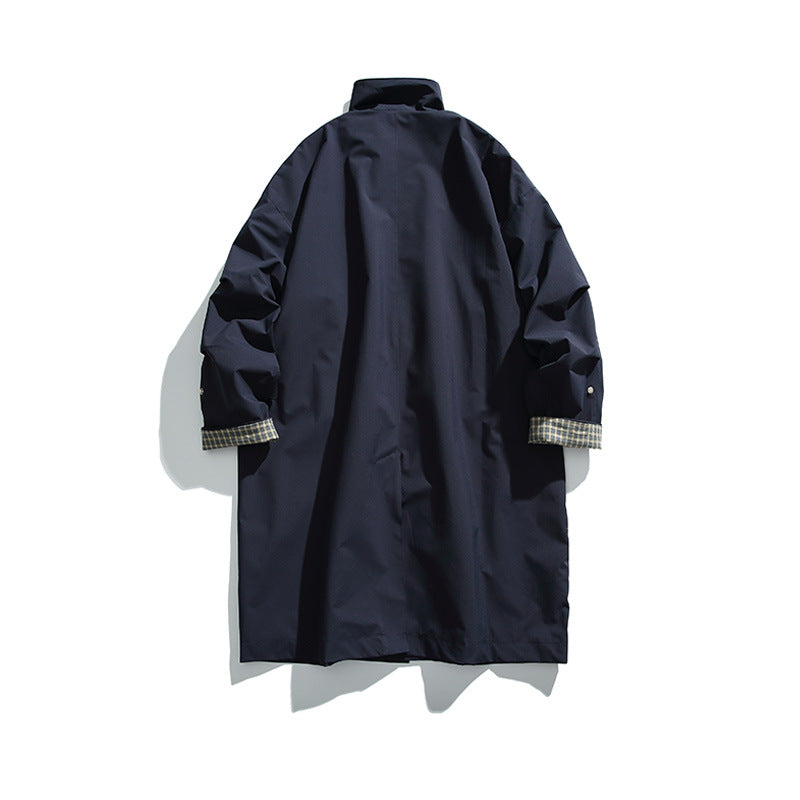 Herren übergroßer wasserdichter Trenchcoat mit Stehkragen und kariertem Futter Nord Taschen