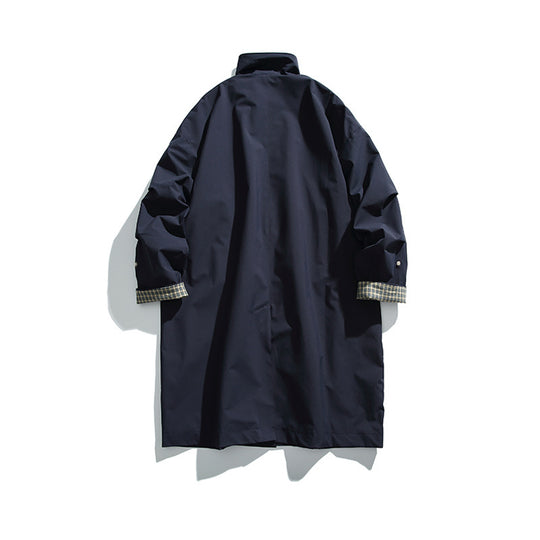 Herren übergroßer wasserdichter Trenchcoat mit Stehkragen und kariertem Futter Nord Taschen
