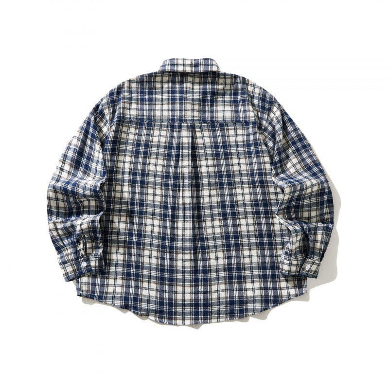 Unisex Oversized karierte Flanell-Hemdjacke mit Brusttasche und abgerundetem Saum Nord Taschen