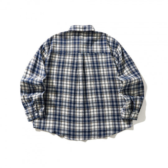 Unisex Oversized karierte Flanell-Hemdjacke mit Brusttasche und abgerundetem Saum Nord Taschen