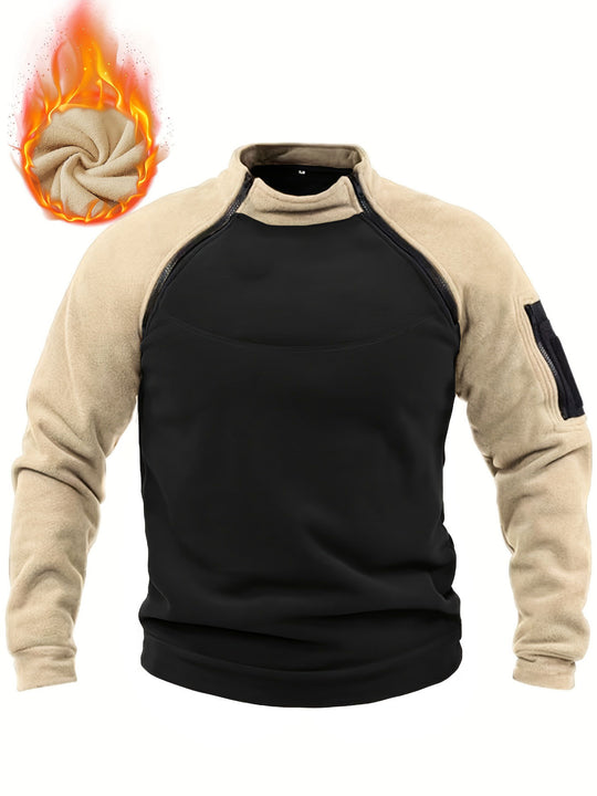 Herren Technischer Fleece-Kombipullover mit winddichtem Brustpanel, Reißverschluss-Ärmelbelüftung & Armtasche Nord Taschen