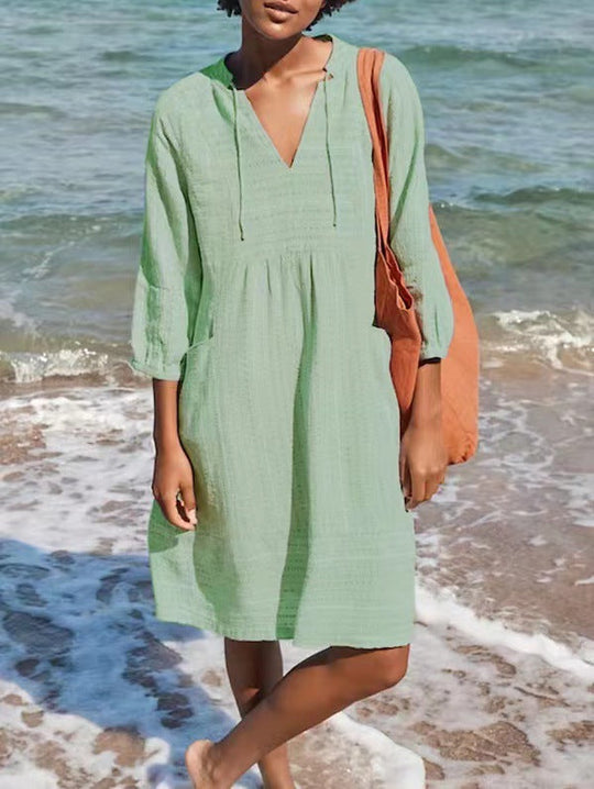 Damen lässiges Sommerkleid mit Kapuze und Taschen