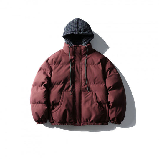 Unisex Wattierte Pufferjacke im kastigen Schnitt mit karierter Einsatzkapuze und hohem Stehkragen Nord Taschen
