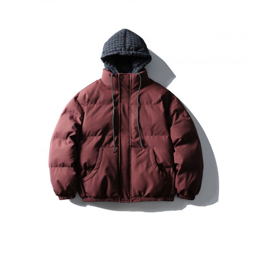 Unisex Wattierte Pufferjacke im kastigen Schnitt mit karierter Einsatzkapuze und hohem Stehkragen Nord Taschen