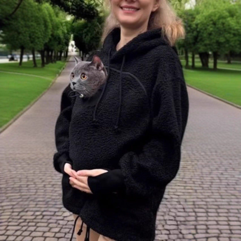 Damen Kapuzenpullover mit integrierter Katzenhöhle und extra weichem Fleece Nord Taschen