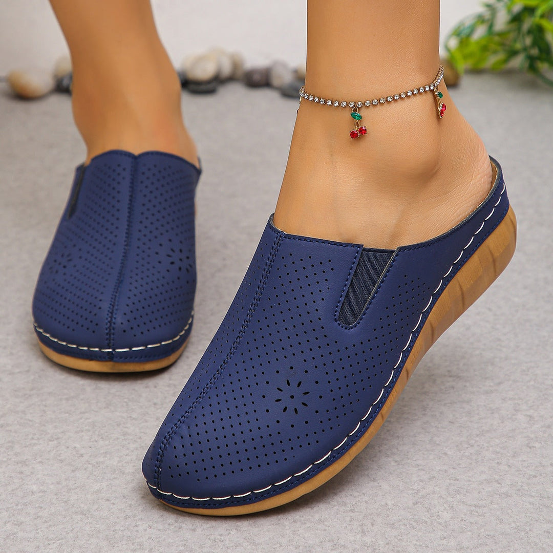 Damen Komfortable Clogs mit atmungsaktivem Leder-Obermaterial und elegantem Holz-Detail