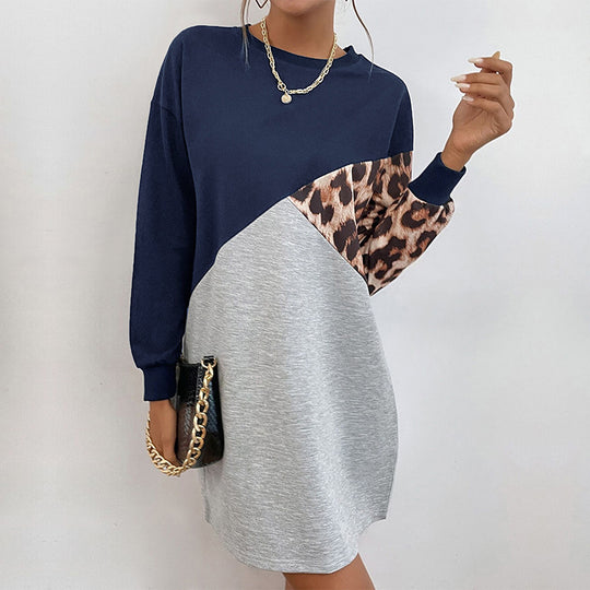Damen Oversize-Sweatkleid mit Colorblock-Design und Leopardenärmeln Nord Taschen
