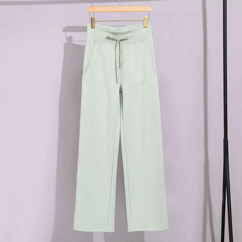 Damen Breite Baumwoll-Frottee-Loungehose mit hohem Bund und Tunnelzug Nord Taschen