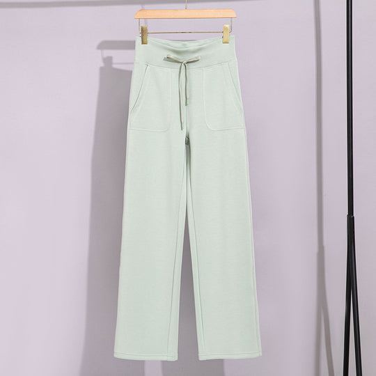 Damen Breite Baumwoll-Frottee-Loungehose mit hohem Bund und Tunnelzug Nord Taschen