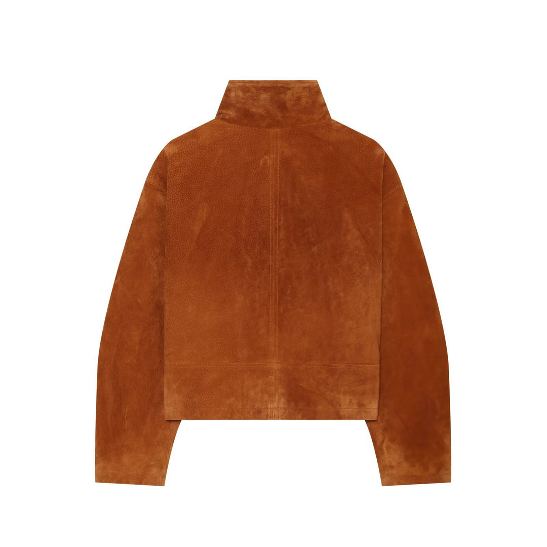 Damen Cropped Velourslederjacke mit Stehkragen und durchgehendem Reißverschluss Nord Taschen