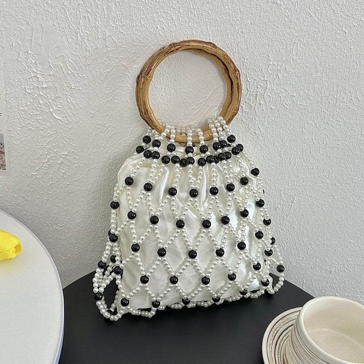 Damen Handtasche mit stilvollem Perlen-Design und nachhaltigem Bamboo-Griff Nord Taschen