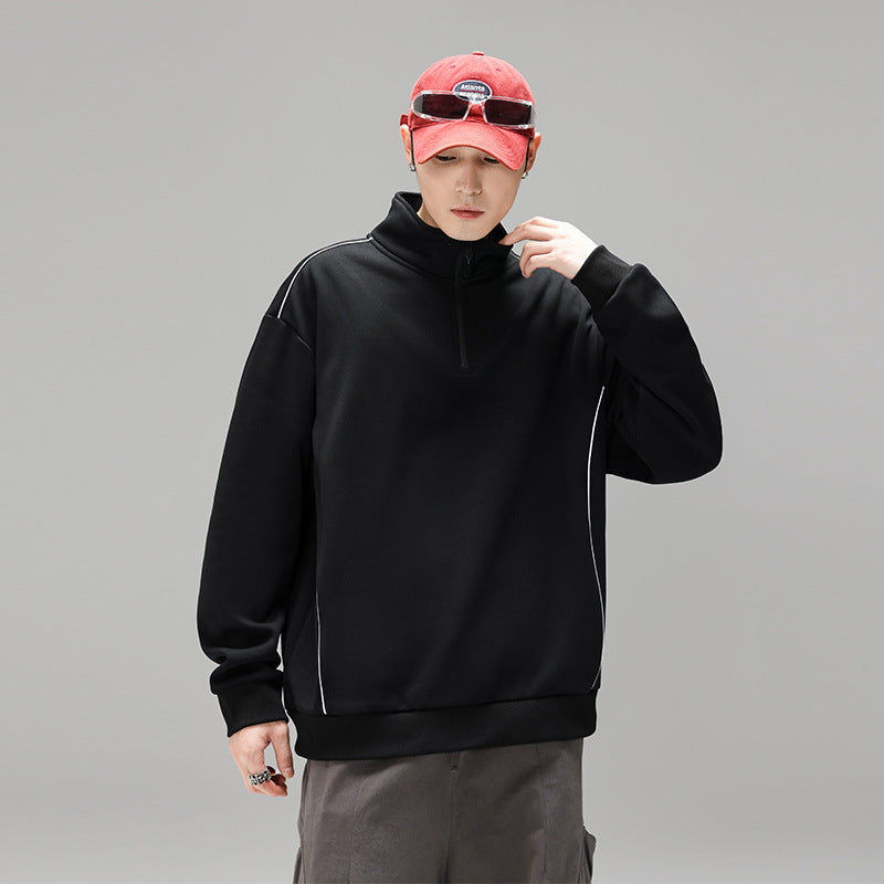 Herren Halfzip-Sweatshirt mit Stehkragen, reflektierenden Kedernähten und geripptem Saum Nord Taschen