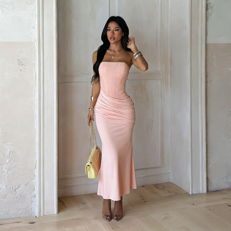 Damen Elegantes langes Abendkleid mit figurschmeichelndem Rüschendesign und schimmernden Pailletten Nord Taschen