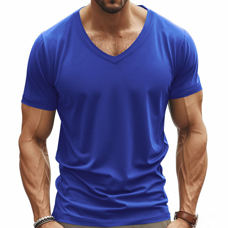 Herren nan V-Ausschnitt-T-Shirt aus Stretchbaumwolle mit ergonomischem Schulterschnitt und flachem Saum