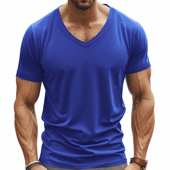 Herren nan V-Ausschnitt-T-Shirt aus Stretchbaumwolle mit ergonomischem Schulterschnitt und flachem Saum