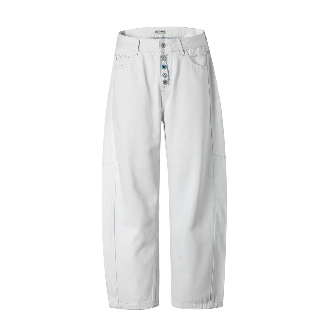 Damen Hochtaillierte Relaxed-Fit-Jeans mit sichtbarer Knopfleiste und Cargo-Seitennähten Nord Taschen