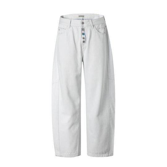 Damen Hochtaillierte Relaxed-Fit-Jeans mit sichtbarer Knopfleiste und Cargo-Seitennähten Nord Taschen