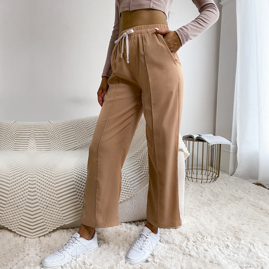 Damen Weite High‑Waist-Hose mit Gummibund, Kordelzug und Bügelfalte Nord Taschen