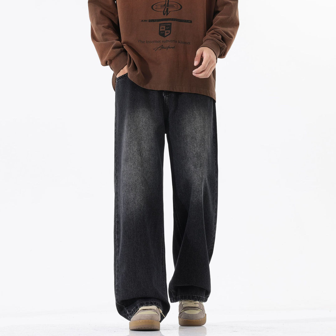 Herren Weite Bodenlange Denim‑Palazzohose mit verlängertem Saum und soften Used‑Akzenten Nord Taschen
