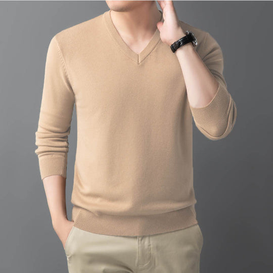Herren Feiner V‑Ausschnitt Feinstrickpullover in schlanker Passform Nord Taschen